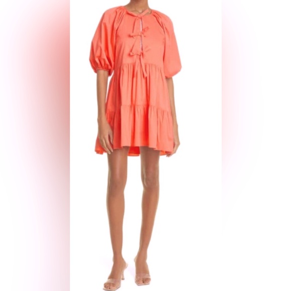 Cinq a Sept Puffed Sleeve Neon Coral
Lynn Dress w Front Bow Detailing - Picture 4 of 12